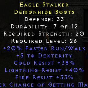 Eagle Stalker - 20 Run Walk 38 Cold Resist 40 Light Res 33 Fire Resist - Non Ladder