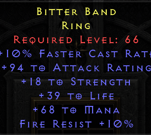 Bitter Band - 10 FCR STR Life Mana Fire Res - Non Ladder