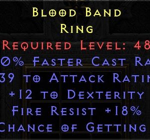 Blood Band - 10 FCR 12 Dex 18 Fire Resist 16% Magic Find - Ladder