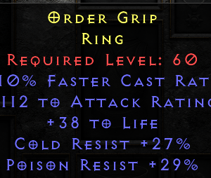 Order Grip - 10 FCR 112 AR 38 Life 27 Cold Resist 29 Poison Resist - Non Ladder