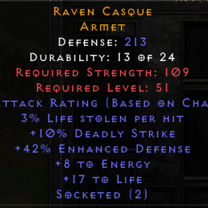 Raven Casque - Visionary mod, 10 Deadly striker 2 sockets - Non Ladder