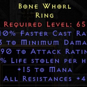 10 FCR 8 Life Leech 15 Mana 4 All Resist 90 AR 3 minimum Damage - Ladder