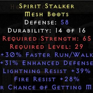 30 Run Walk 39 Lightning Resist 28 Fire Resist 24% Magic Find - Boots - Ladder