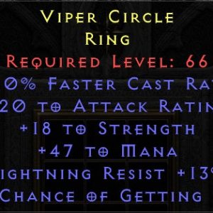 10 FCR 18 Strength 47 Mana 13 Lightning Resist 14% Magic Find - Ring - Ladder
