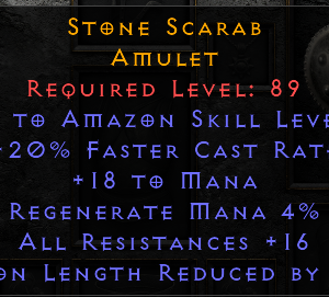 Stone Scarab - 2 Amazon 20 FCR 16 All Resist 50 PLR - Non Ladder