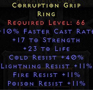 Corruption Grip - 10 FCR 17 Str 24 Life 40 CR 11 All Res - Non Ladder