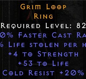 Grim Loop - 10 FCR 4 Str 53 Life 20 Cold Res - Non Ladder