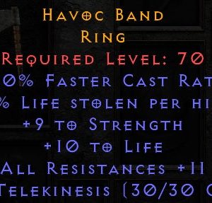 Havoc Band - 10 FCR 9 Str 10 Life 11 All Resist lvl 4 Telekinesis - Non Ladder