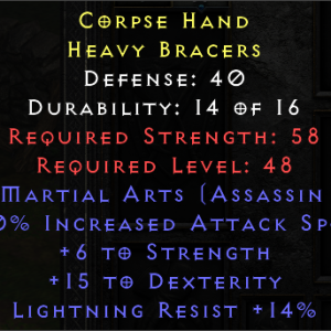 Corpse Hand - 2 Martial Art 20 IAS 6 STR 15 Dex 14 Lightning Resist - Non Ladder