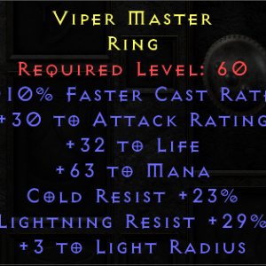 Viper Master - 10 FCR 32 Life 63 Mana 23 CR 29 LR - Non Ladder