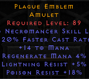 Plague Emblem - 2 necro 20 FCR 5 LR 18 PR - Non Ladder